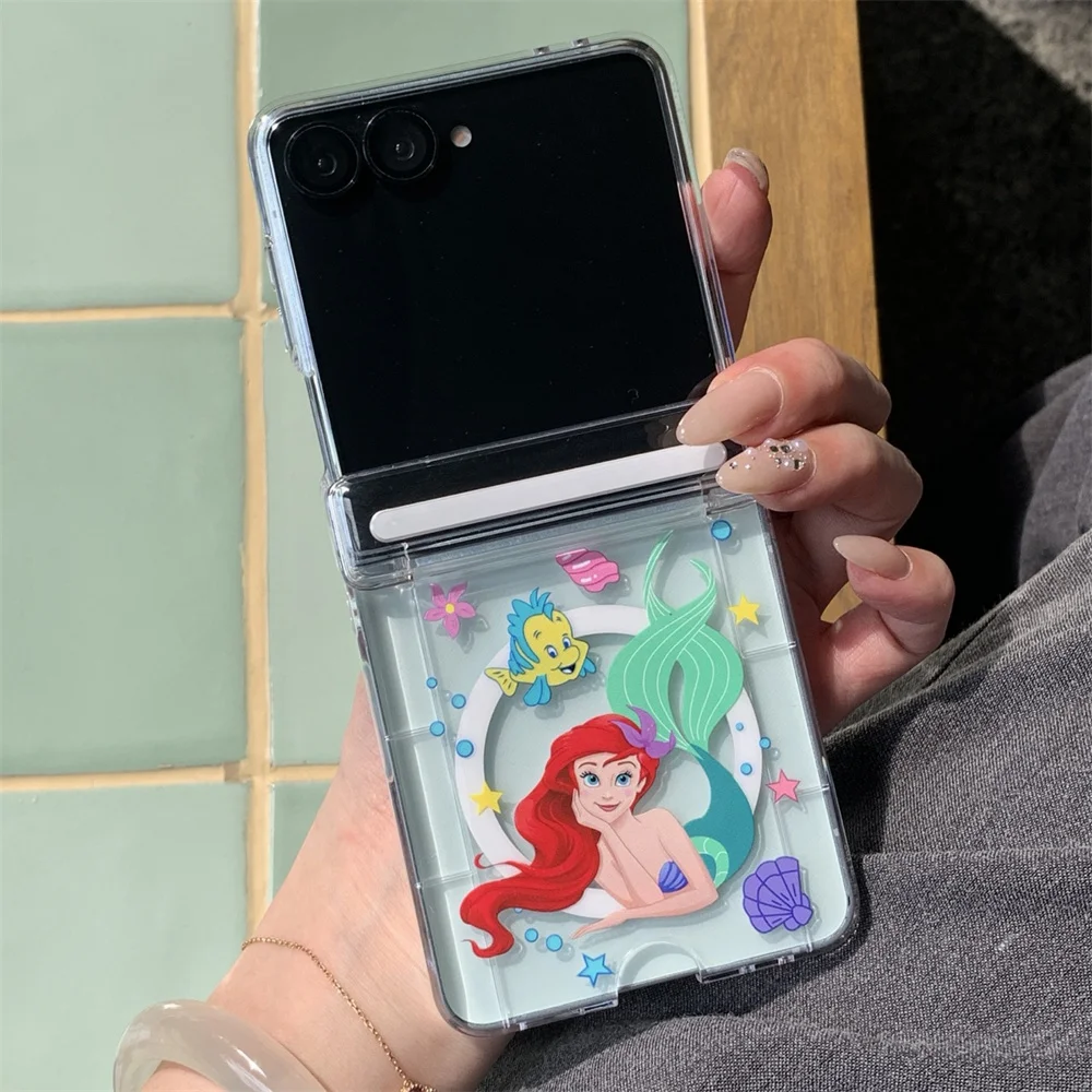 Фото Милый мультяшный магнитный чехол с русалкой для Samsung Galaxy Z Flip6 7FE Flip6 5 4 3 5G Flip7 6 с подставкой Magsafe и цепочкой №5