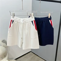 summer tb college style all match color blue white and red hot pants korean thin casual high waist ice silk knitted shorts