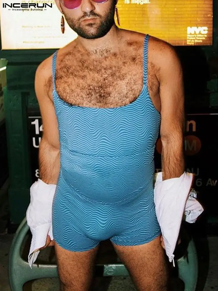 

Fashion Casual New Men's Loungewear Onesies Hot SaleSexy Leisure Rompers Water Ripples Sleeveless Bodysuits S-5XL 2022 INCERUN