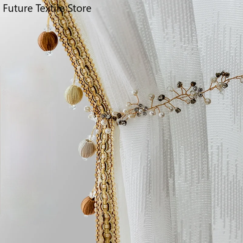 

Nordic Geometric Wave Light Luxury Gauze Curtain Semi-shading Gauze Simple White Gauze Curtains for Living Dining Room Bedroom