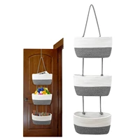rope small hangable basket over the door closet organizer hangable pocket organizer with 3 pockets for bedroom bathroom kitchen