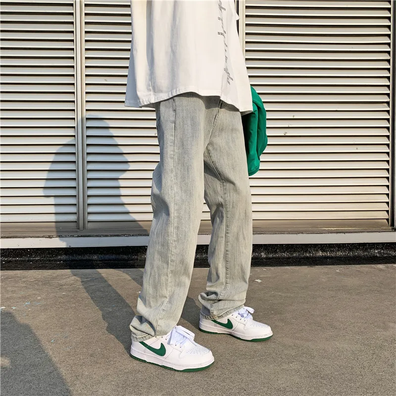 Solid Color Pants Men's Straight Ins High Street Personality Trend Loose Casual Straight Denim Trousers Street Men's Clothing