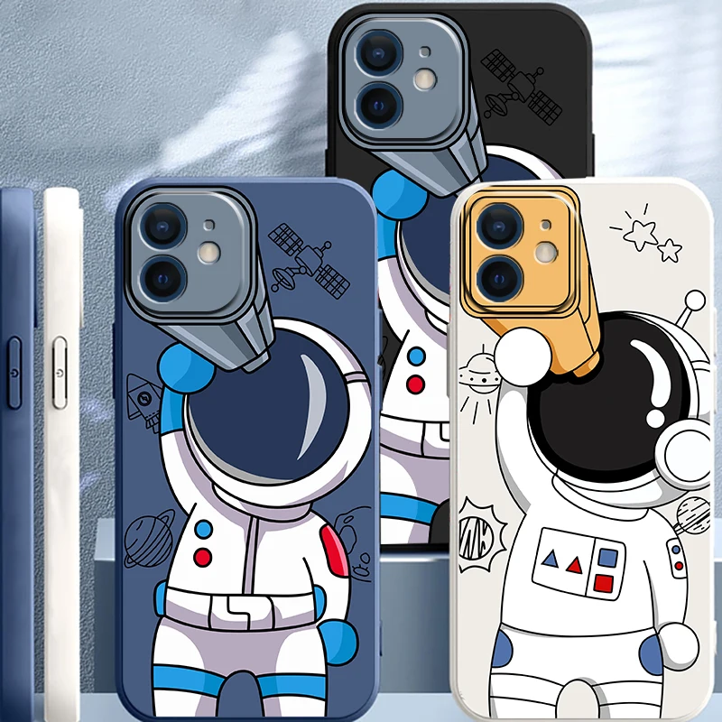 

Liquid Silicone Phone Cases For iPhone 12 11 13 Mini Pro Max Creative Astronaut Funda For APPLE 6 6s 8 7 Plus SE 2020 XR X XS