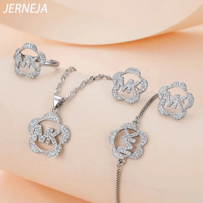 

Necklace Bracelet Ring Earring Set Jewelry Women Jewelry Christmas Gift Accessories Decoration MK Letter Zircon Gold Silver