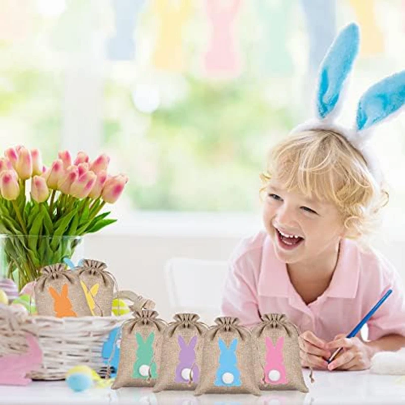 Подарочные пакеты на шнурке Сумка с кроликом Пасхальный Кролик Льняная сумка со