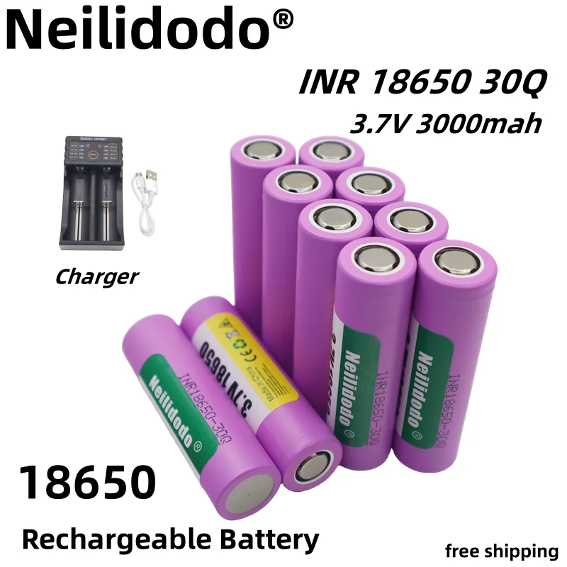 

100% Original INR 18650 Battery 3.7V 3000mAh INR18650 30Q Li-ion Rechargeable Batteries Hight Power Discharge 30A Larger Current