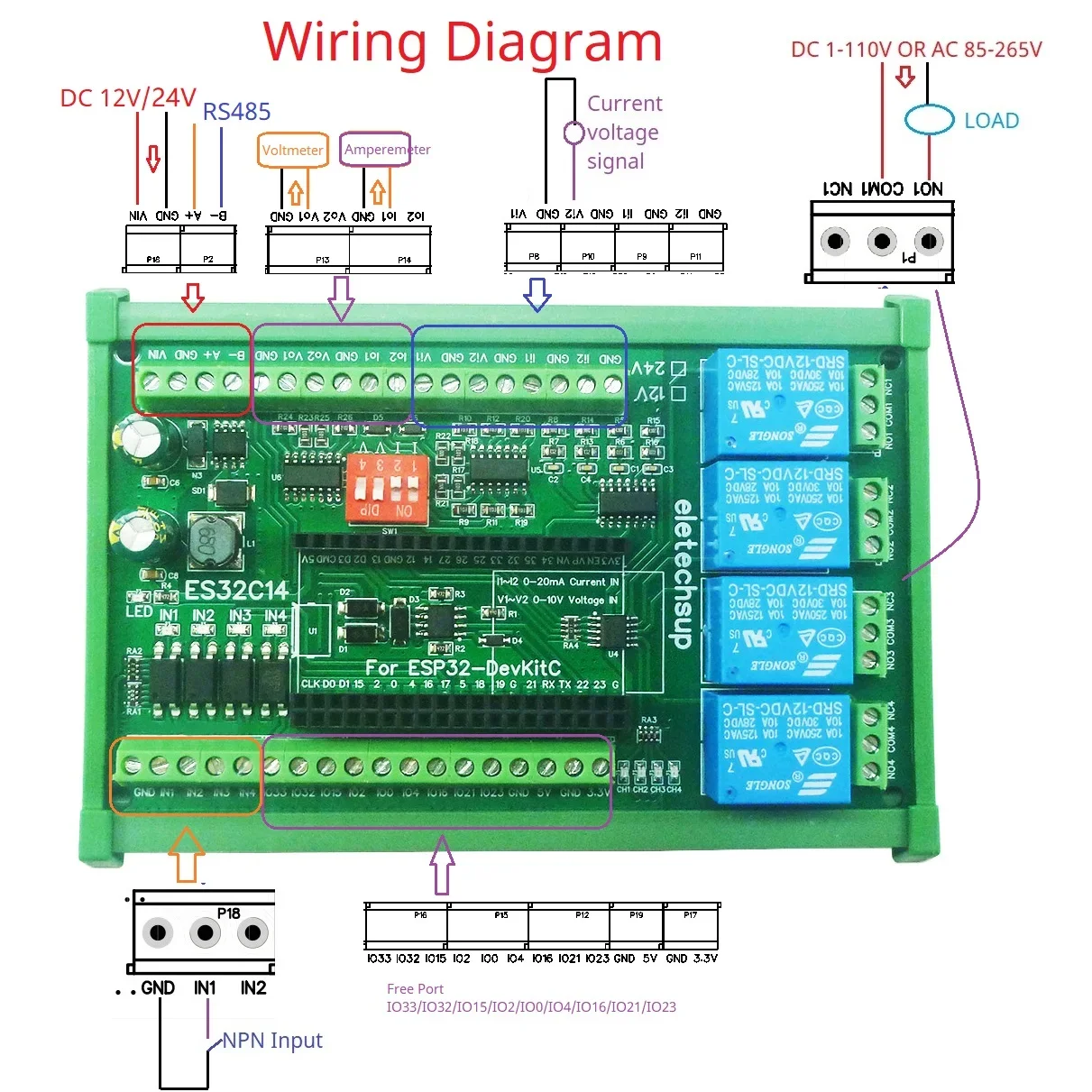 RS485 2AO 2AI 4DI 4DO ESP32 Многофункциональная плата расширения Modbus Wi-Fi Релейный модуль для