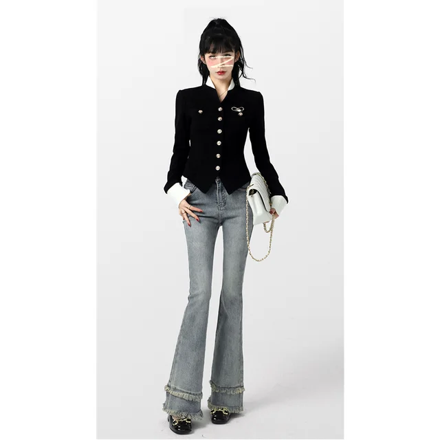 2023 Blue High Waist Women Jeans American Fashion Vintage Streetwear Wide Leg Denim Trouser Versatile Straight Flare Denim Pants 3