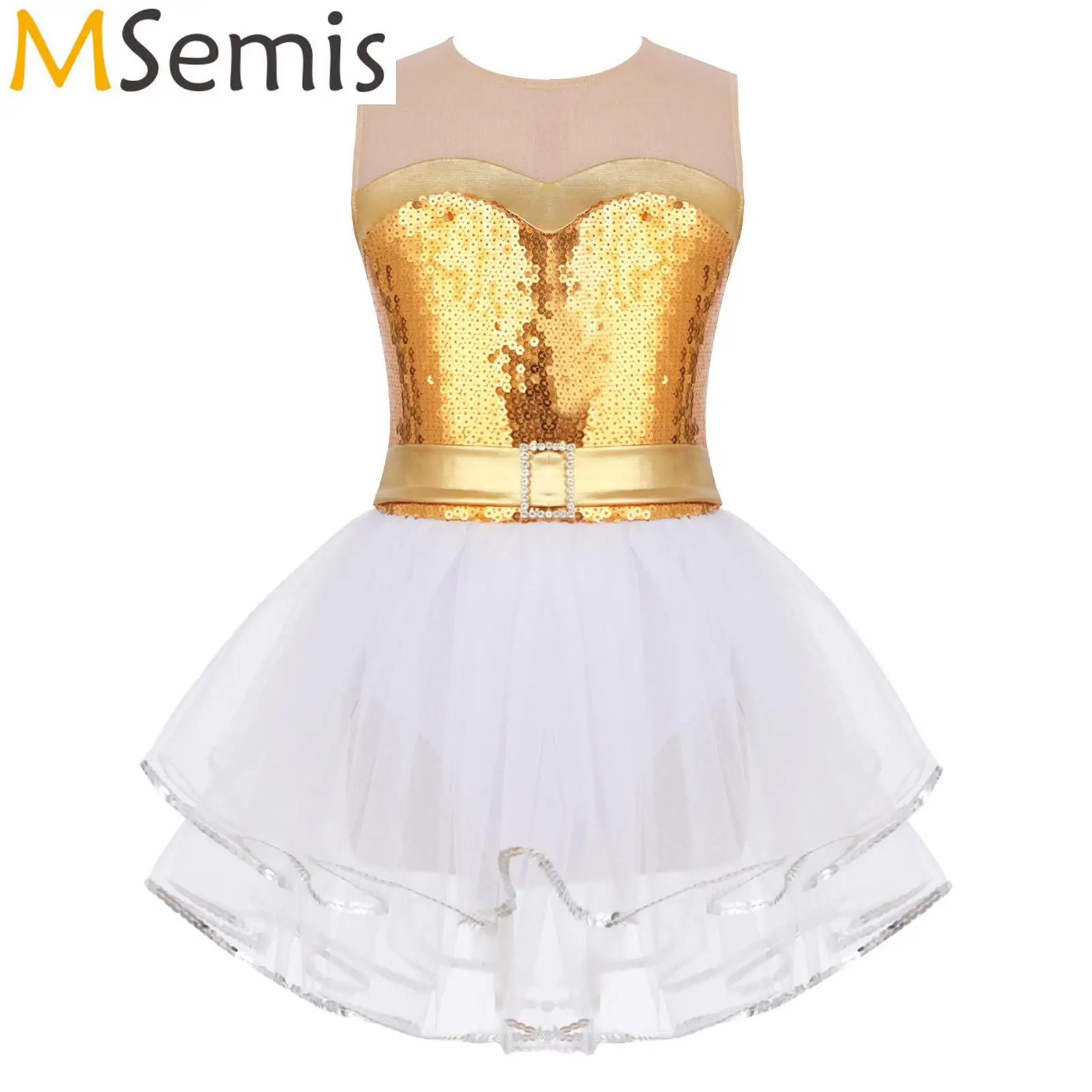 

Girls Tutu Dress for Ballet Dancing Kids Figure Skating Costume Modern Dance Wear Shiny Sequins Princess Mesh Dance Dresses