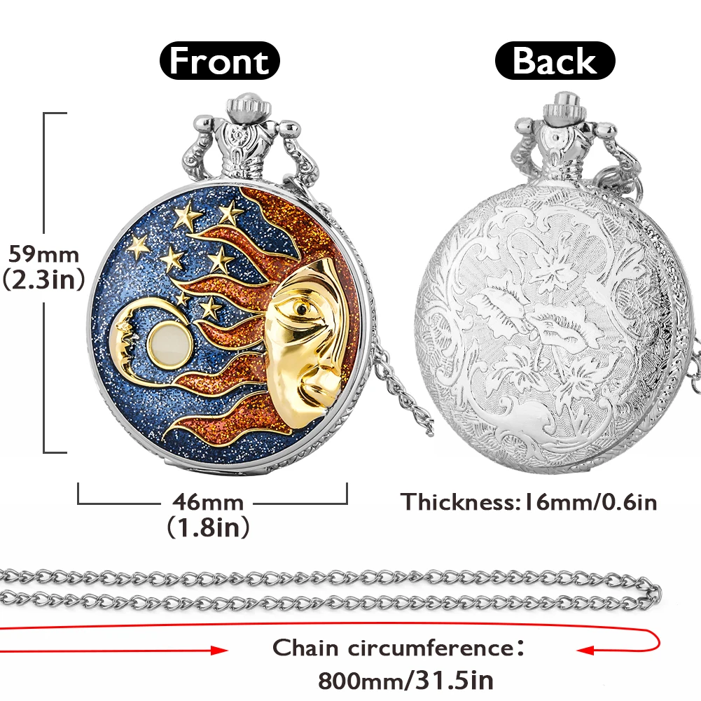 Creative Pocket Watch Necklace Romantic Bule Epoxy Star Moon Case Luxury Gift for Men Women Fob Watch Pendant Reloj De Bolsillo