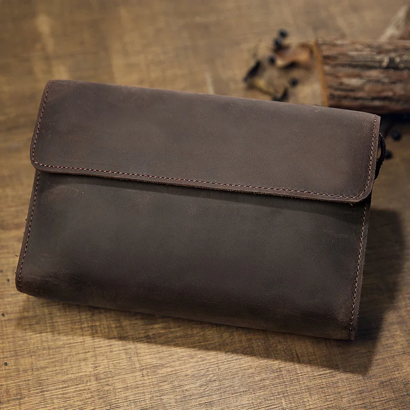 Handmade original crazy horse leather men's wallet clutch bag leather retro mobile phone bag first layer cowhide clutch clutch b