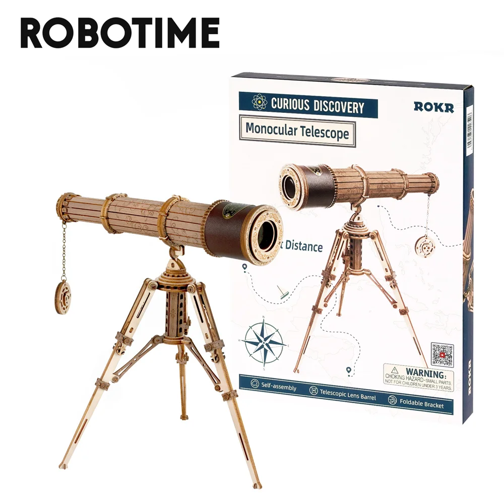Фото Robotime Rokr 1:1 DIY 314 шт Телескопический монокулярный телескоп деревянная модель