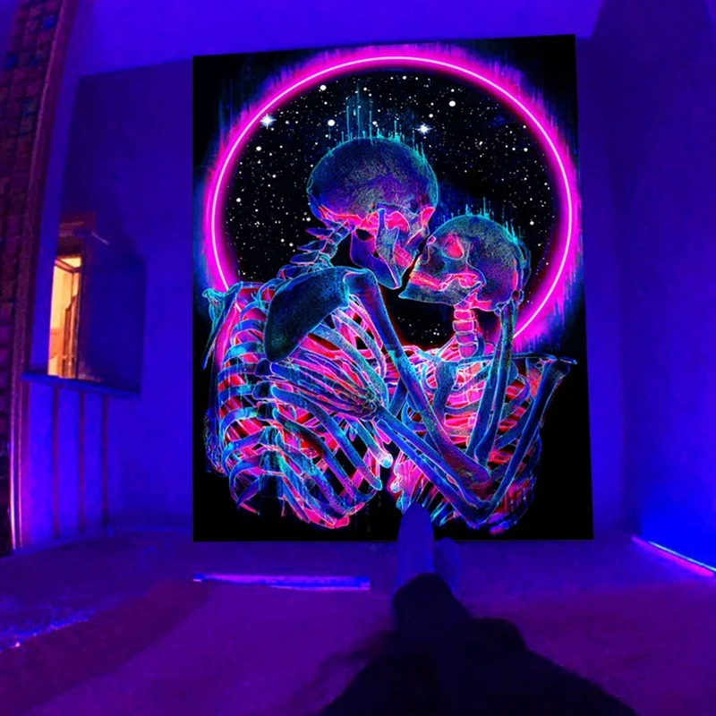Гобелен с черепом Blacklight гобелен The Kissing Lovers УФ-реактивные триповые