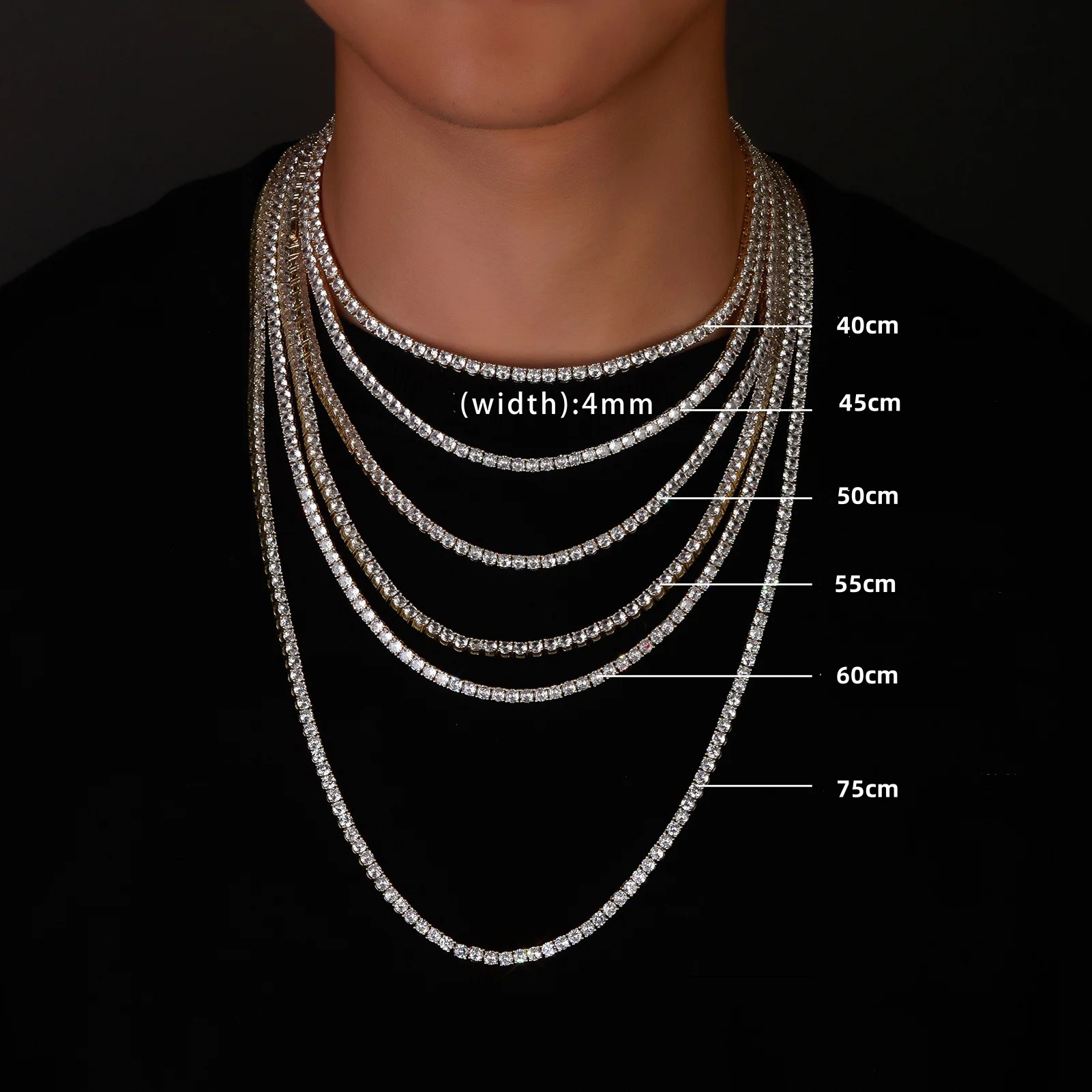 Цепочка из серебра 925 пробы с фианитами 3/4/5/6 мм