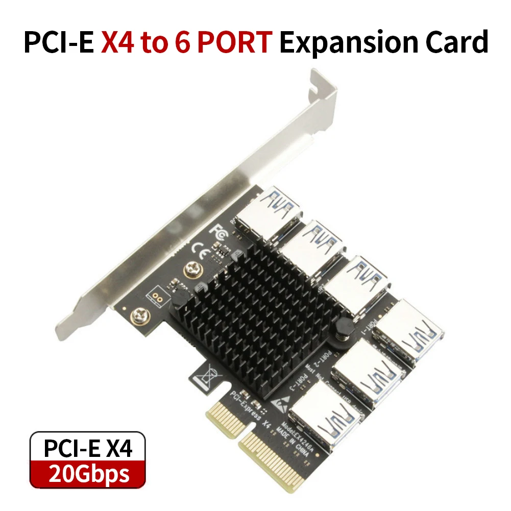 

Райзер-карта PCIE PCI-E с 1 на 6USB 3,0, усилитель концентратора X4 PCI Express 1X 4X, адаптер для майнинга биткойнов ETH