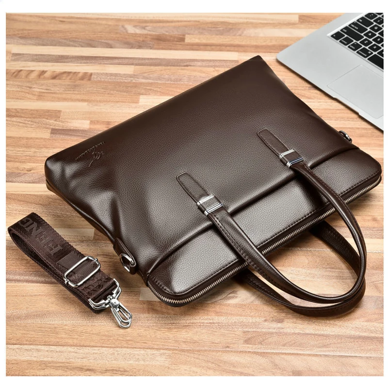 Leather Laptop 15 Inch Briefcases For Men Designer Documents Business Tote Handbag Shoulder Square Side Crossbody Bag Portfolio