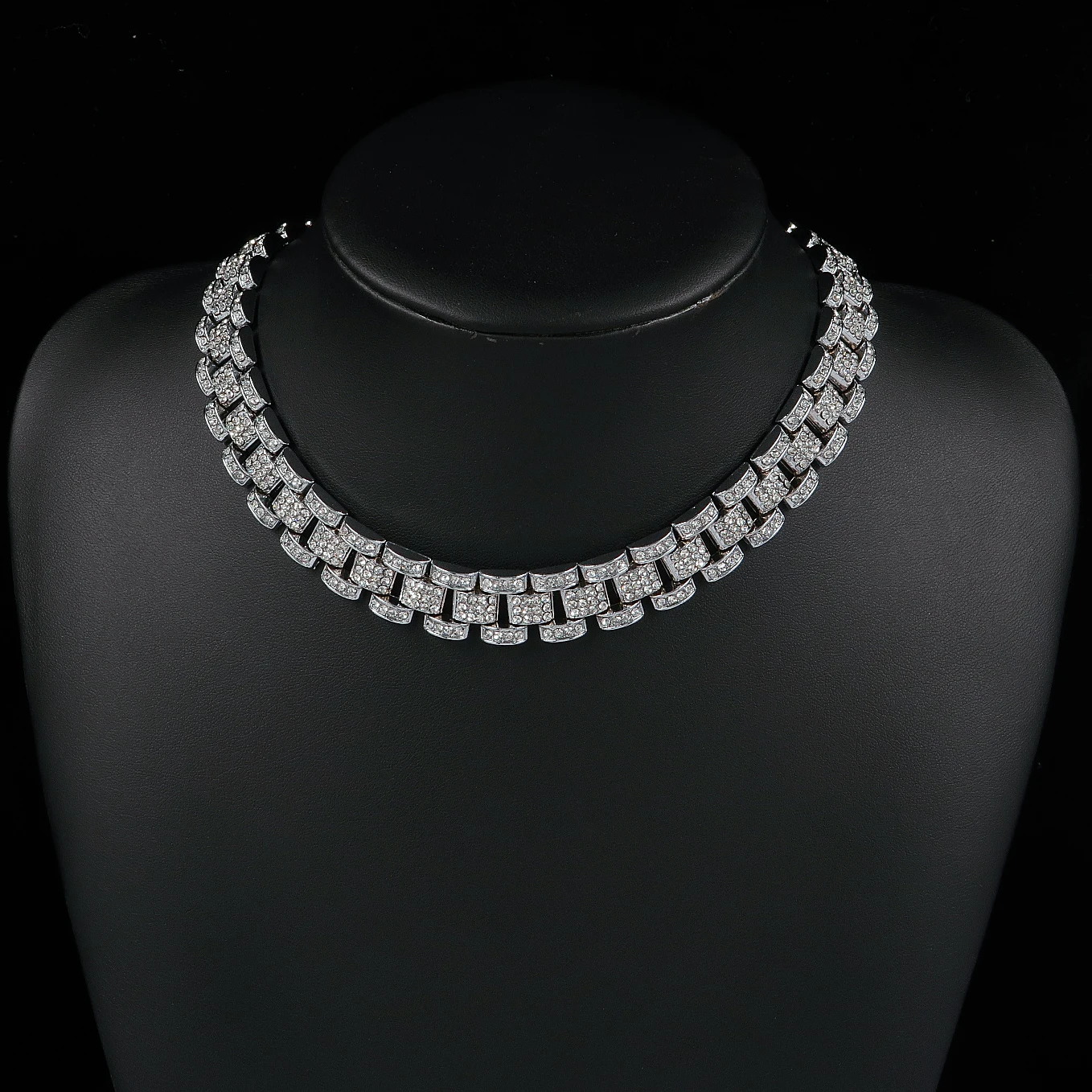 

15MM Men's Cuban Link Chain Necklace Bracelet Hip Hop Watch Chain Male Iced Out Bling Full Diamond Jewelry on the Neck Choker