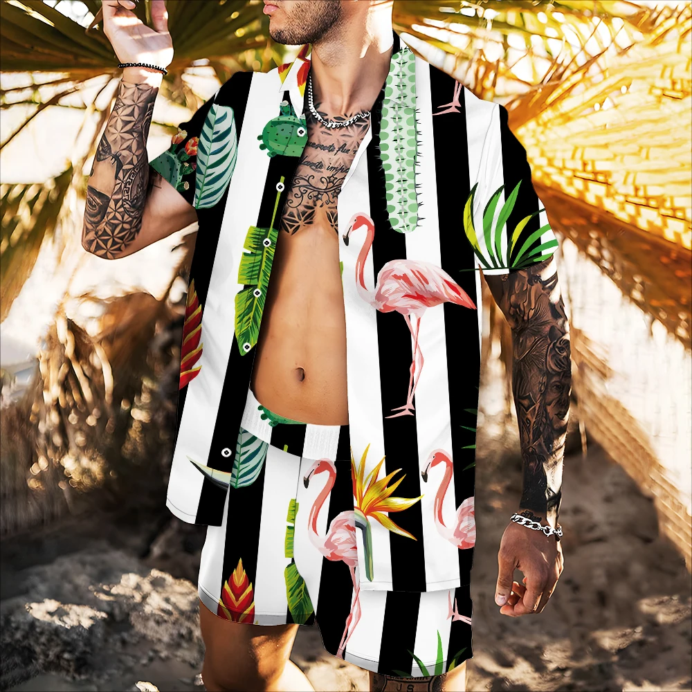 

New Designer Men Hawaiian Shirt Beach Shorts 2 Piece Suit Button Shirt Summer Men Set Streetwear Casual Holiday Short Sleeve