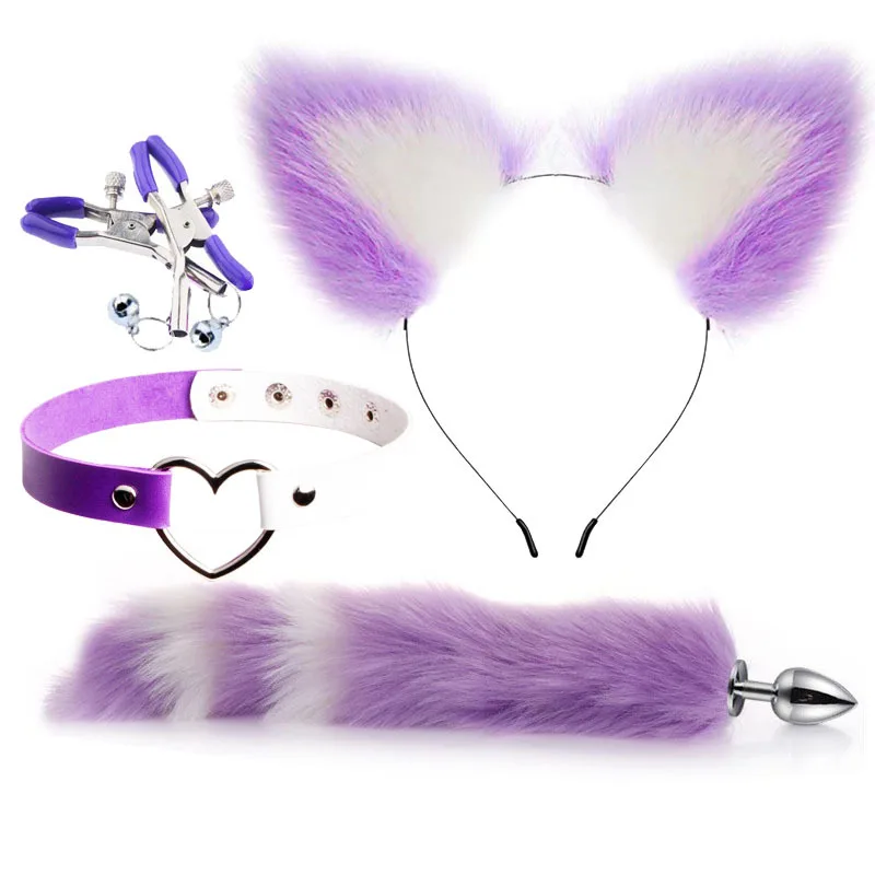 Cute Fox Tail Anal Plug Cat Ears Headbands Set Adult Games Nipple Clip Neck Collar Erotic Cosplay Sex Toys For Women Men |