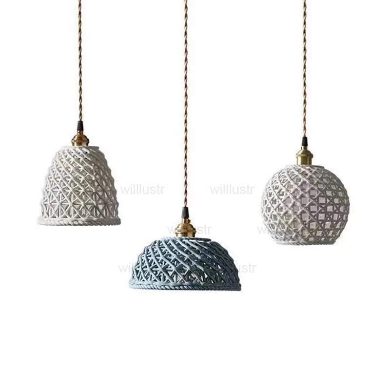 Белая Синяя Керамическая Подвесная лампа ручной работы из фарфора подвесная