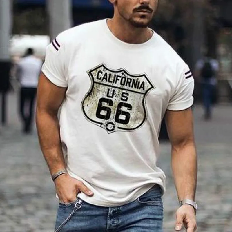 

California 66 Men's Short-Sleeved Sports T-Shirt Printing Casual T-Shirt Fashion Streetwear Oversized Top Summer New Style 6XL