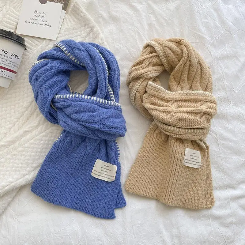 

2022 Thick Woolen Yarn Women Scarf Skinny Solid Braid Long Knitted Warm Winter Anual Shawls and Wraps Bufanda Scarves Foulard