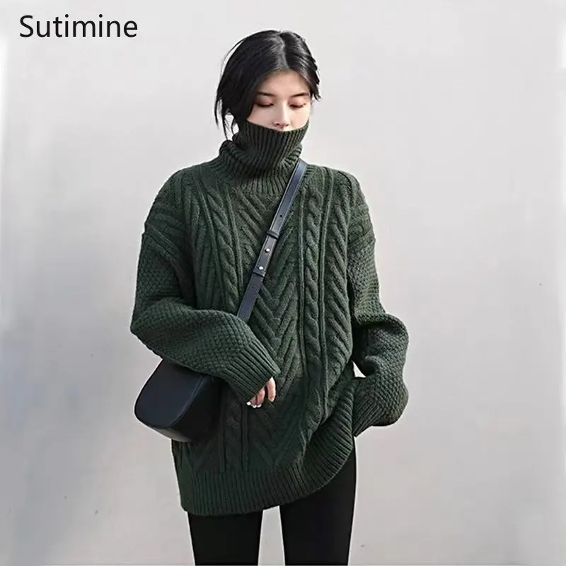 

Autumn and Winter Sweater Women Loose Turtleneck Batwing Sleeve Pullover Sweaters Office Lady Knitting Bottoming Shirt Sweater