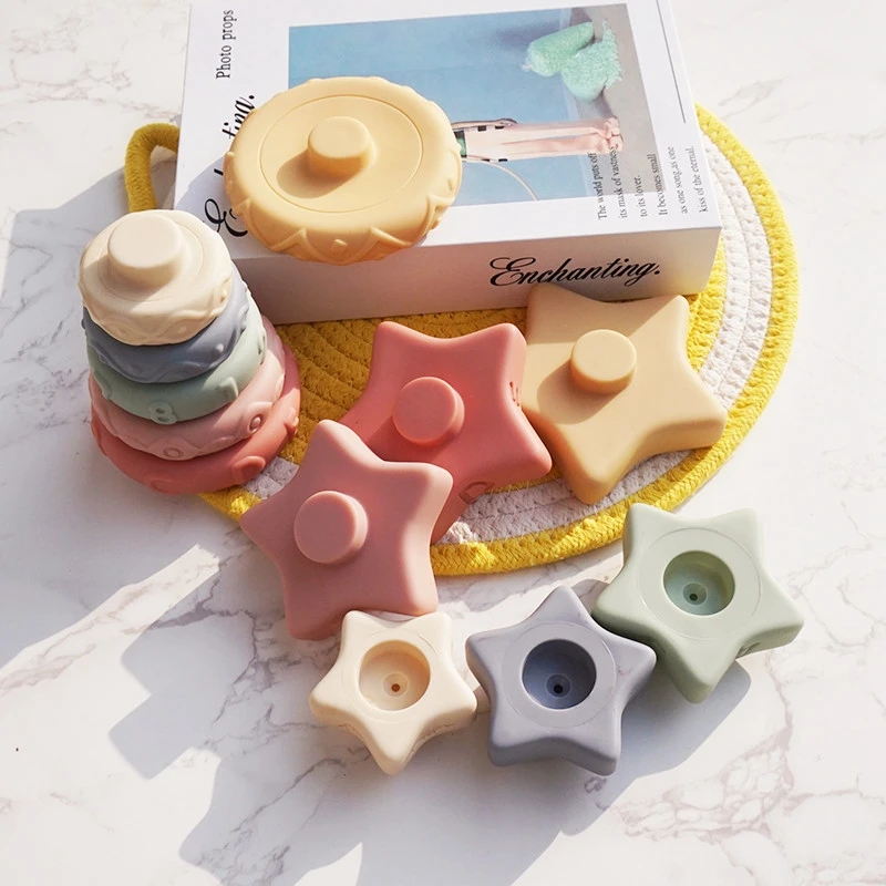 

Baby Stacking Toys Child Building Block Infant Silicone Molar Gum Teether Toddler Early Educational Toy Kid Beach Bath Play Gift