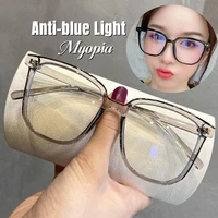 women oversized frame myopia unisex transparent anti blue light square short sight eyewear vintage optical spectacle eyeglasses