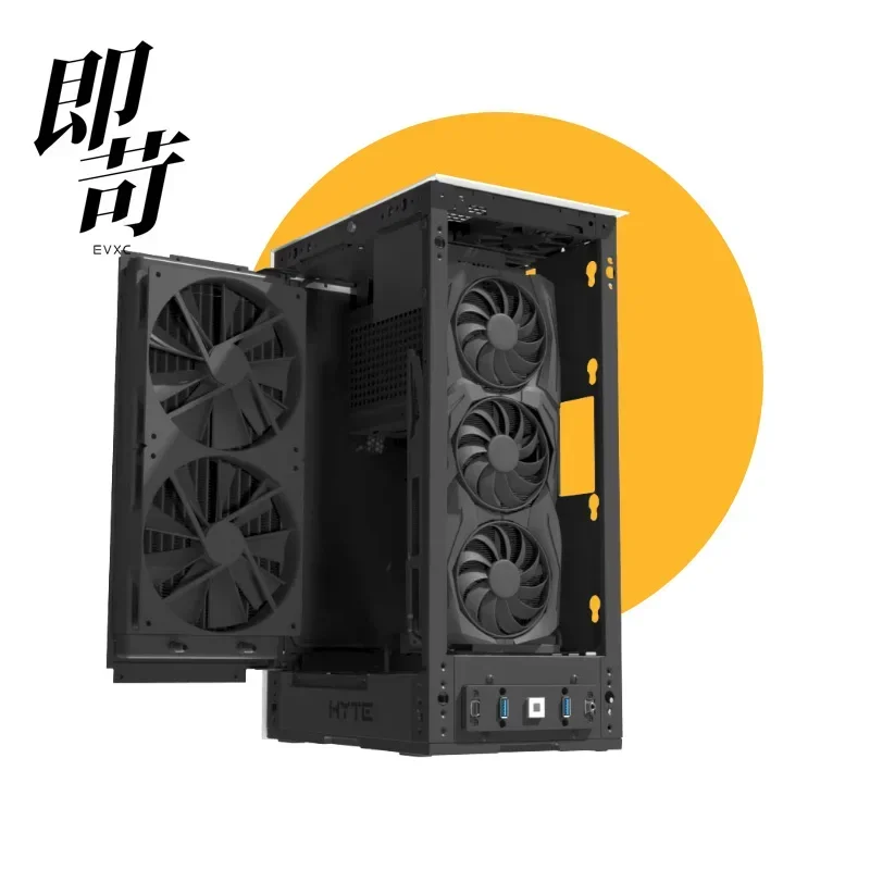 Фото Маленький корпус HYTE ITX Revolt 3, удобная ручка, быстроразъемная конструкция, металлическая сетка №3