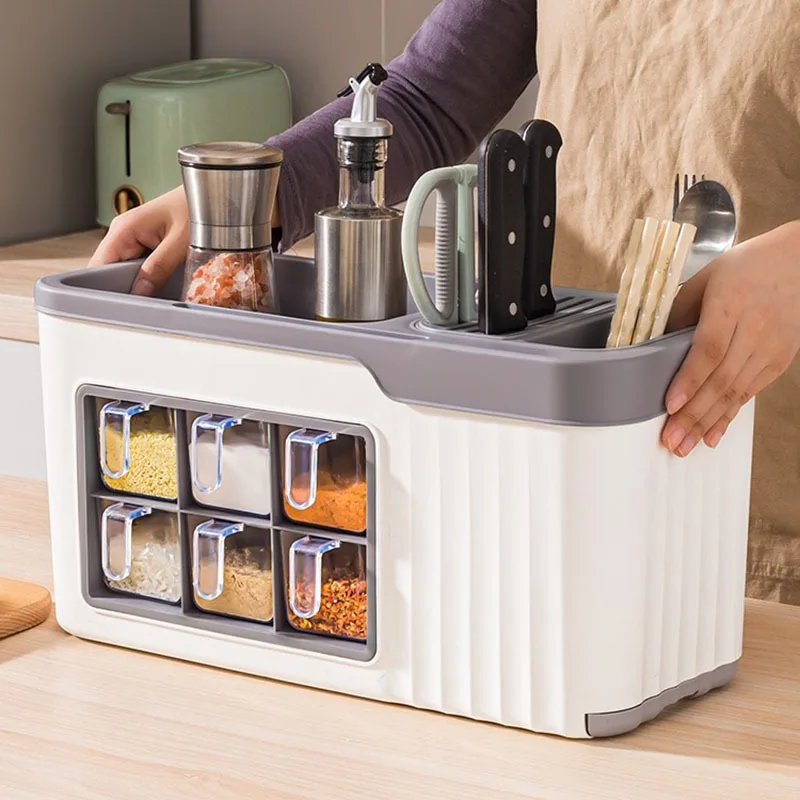 

Multifunctional Seasoning Rack Finishing Spoon Knife Combination Seasoning Jar Seasoning Storage Kitchen Desktop Accessories