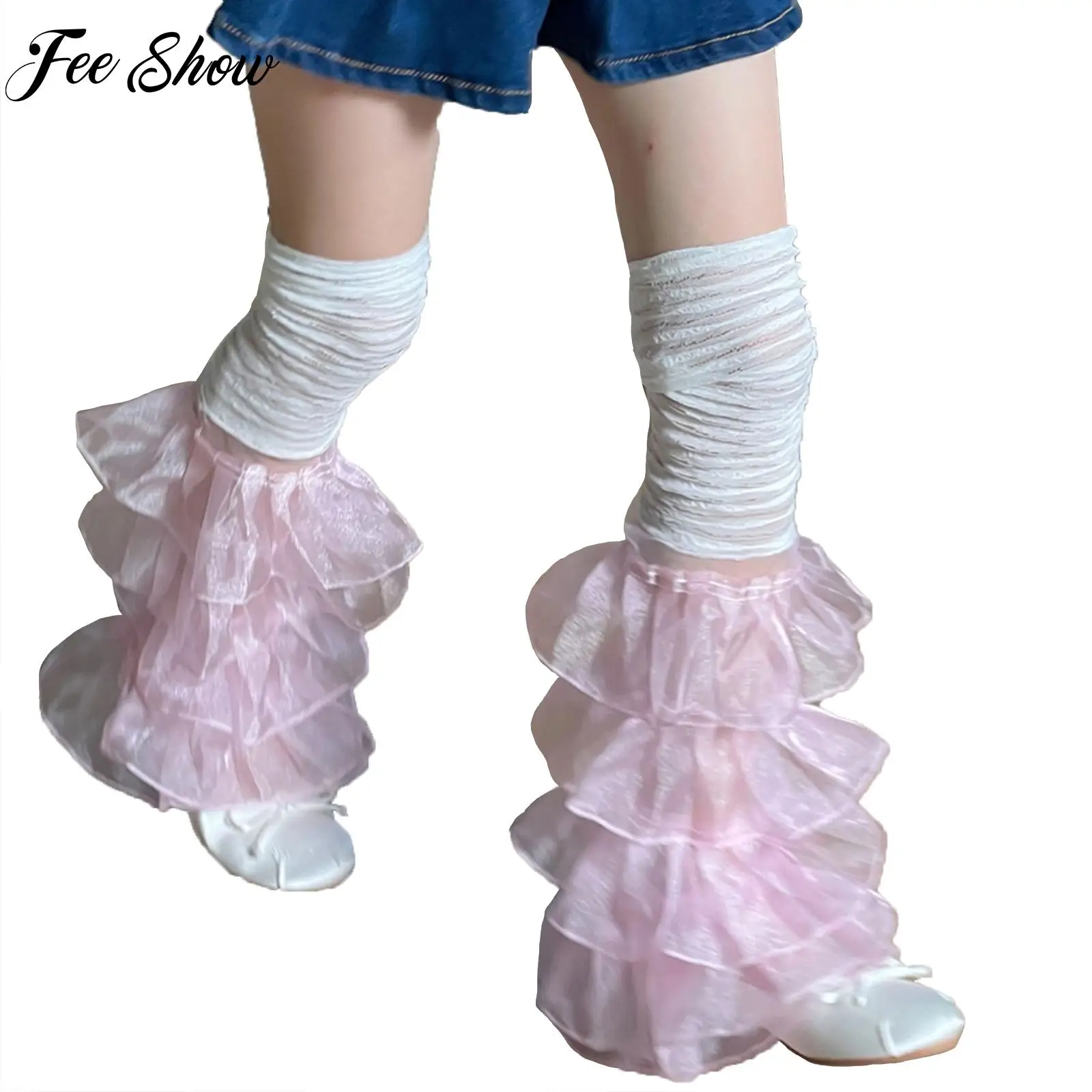 

Girls Tiered Ruffle Thigh High Socks Ruched Patchwork Leg Warmer Boot Cuffs Covers for Lolita Dress Streetwear 2023