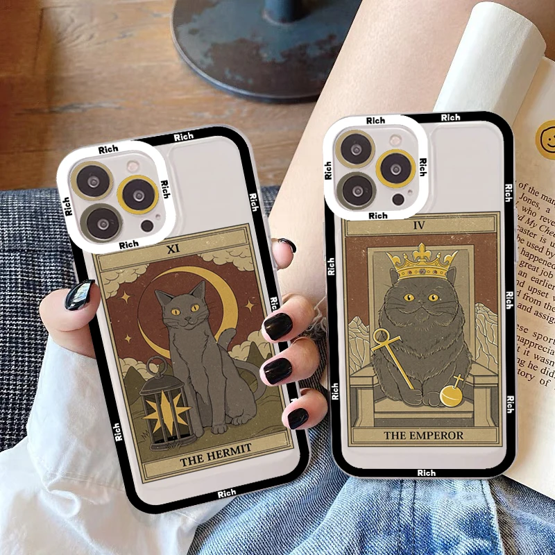 Чехол для телефона Witches Moon Tarot Mystery totem Cat Art iPhone 13 14 Pro Max XS XR 12 11 Mini 6 7 8 Plus прозрачная