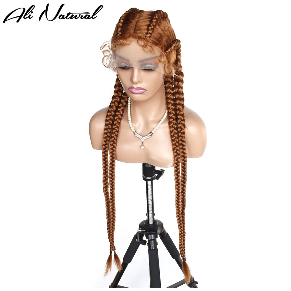 

28Inch Straight Braided Wigs Blonde Brown 6 Color 30 Synthetic Lace Front Wig Box Braids Long Wig For African Women