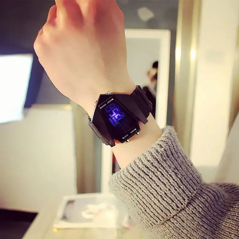 New LED aircraft watch trendy simple smart couple watch a pair of creative technology boys and girls digital wrist watches