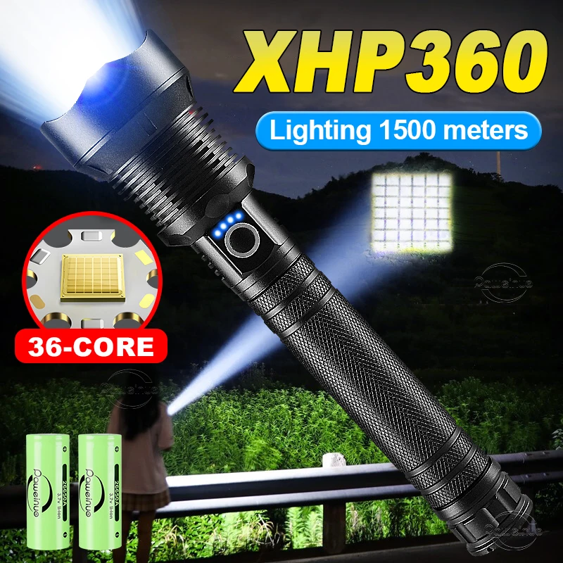 XHP360 Rechargeable Flashlight 500W High Power Led Flashlights With Usb Charging Telescopic Zoom 3000m Powerful Torch Work Light