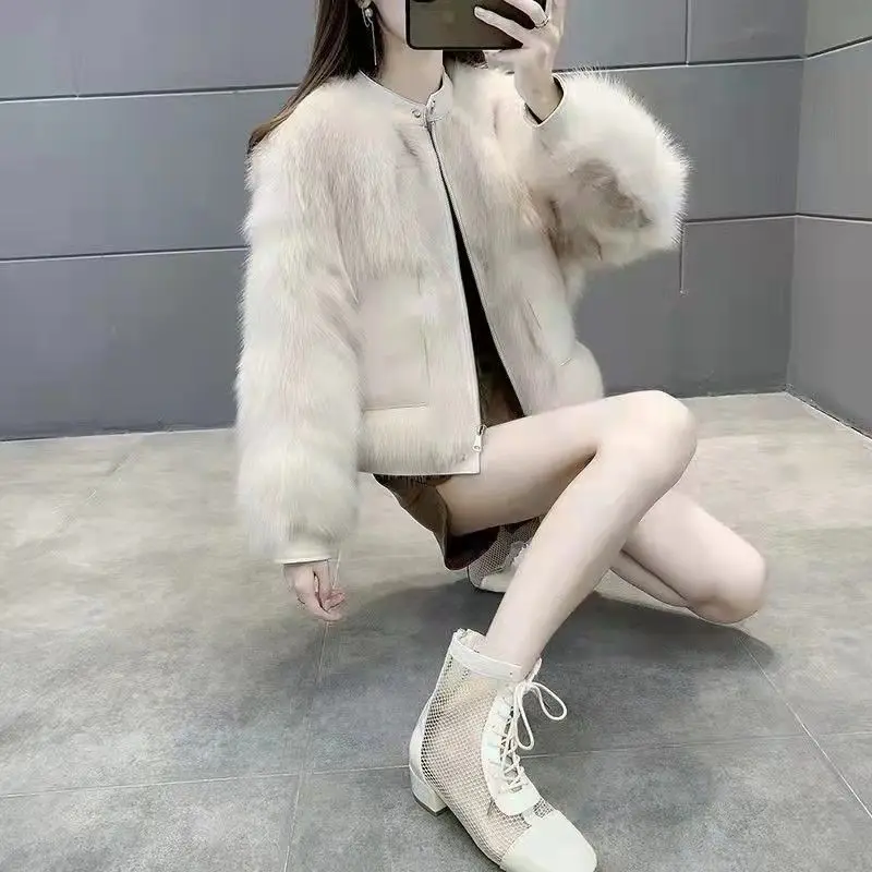 2022 Winter New Women Plush Jacket High Quality Mid Length Single Breasted Fleece Warm Faux Fur Coats Elegant Female Clothing