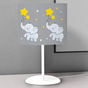 Cute Gray Elephant and Stars Kids Bedroom Nightstand Night Desktop Lamp Decorative Lampshade Book Reading Light Lantern Bedside