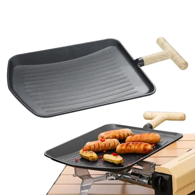 

Outdoor Camping Barbecue Plate Non-stick Rectangular Griddle Pan Skillet BBQ Plate Camping Grill Pan Frying Pan Fried Steak