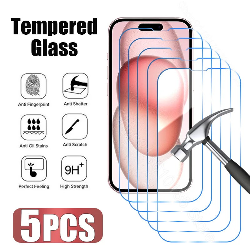 

Защитное стекло, закаленное стекло для iPhone 15 14 13 12 11 Pro Max Mini Plus 15 14 Plus X XR XS Max SE 2020 2022, 5 шт.