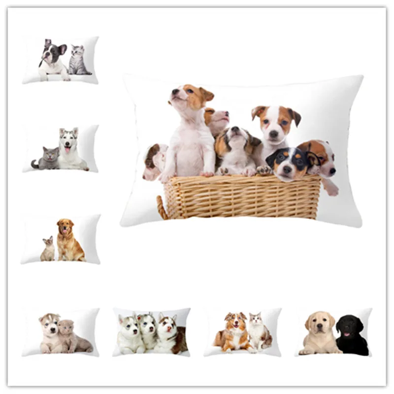

Cute pet cat puppy back cushion living room sofa cushion cover office waist nap pillow pillow cover peach skin 30x50cm