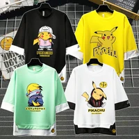 pokemon boys t shirt short sleeved male students korean version of pikachu five seven point sleeves loose youth tops