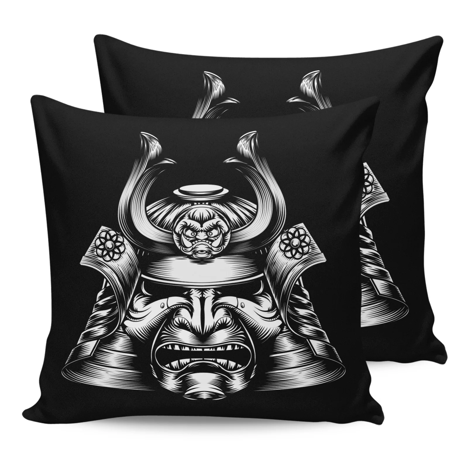 

2PCS Pillowcases Japanese Samurai Helmet Black Cushion Cover Home Bedding Living Room Decorative Couch Throw Pillow Case