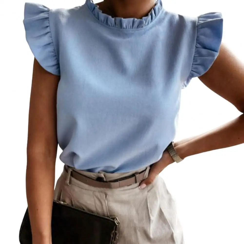 

tops women 2022 Blouse Flying Sleeve Ruffles Design Solid Color Lady Casual Women's Blouses Shirt Top Female Summer blusas