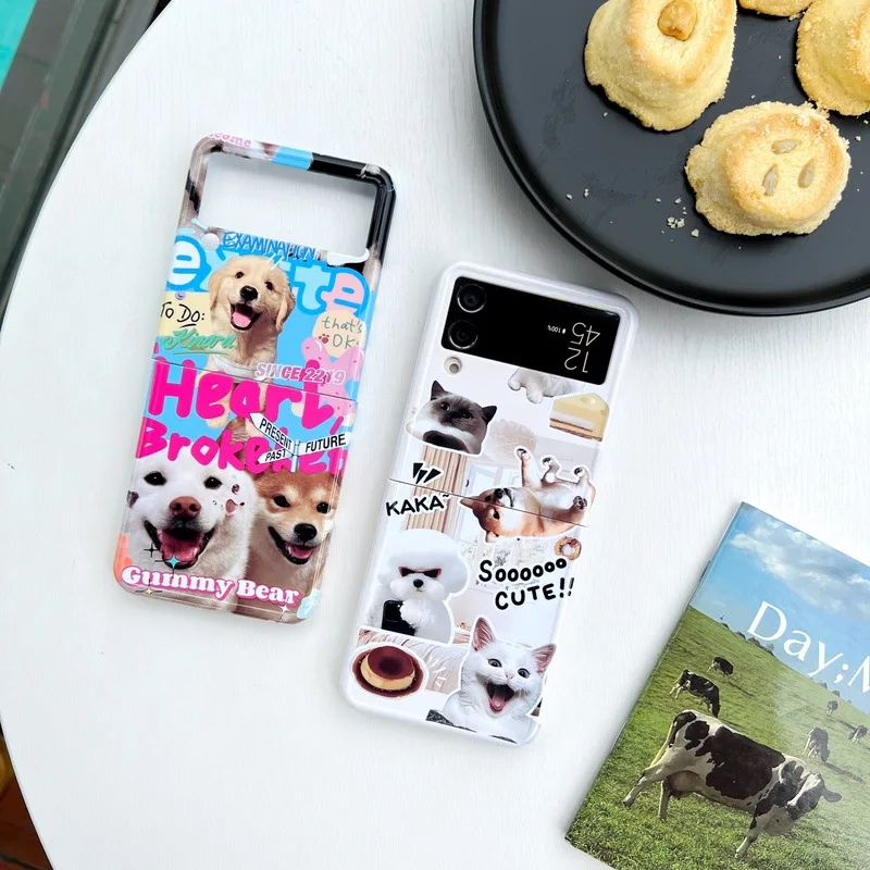 

Dog Cat Phone Case for Samsung Galaxy Z Flip 3 Z Flip 4 Hard PC Back Cover for ZFlip3 ZFlip4 Case Shell