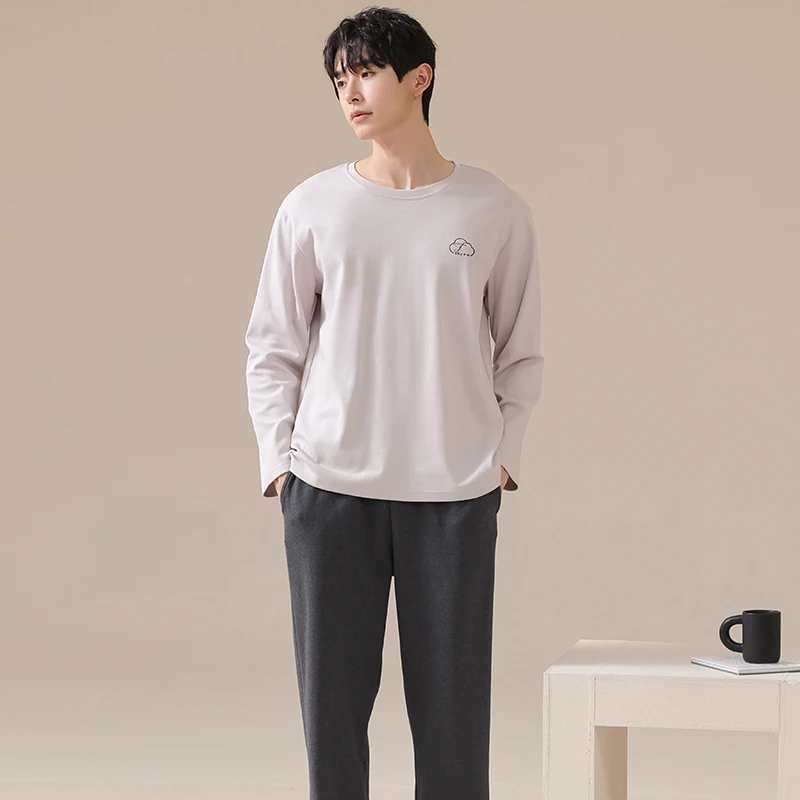 Пижамы с тремя пистолетами мужские весенне-осенние брюки из чистого хлопка