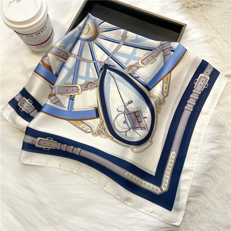 

Silk Square Neck Scarf Lady 2022 Spring Design Printed Foulard Bandana Floral Hairbands Neckerchief Female Scarves For Women