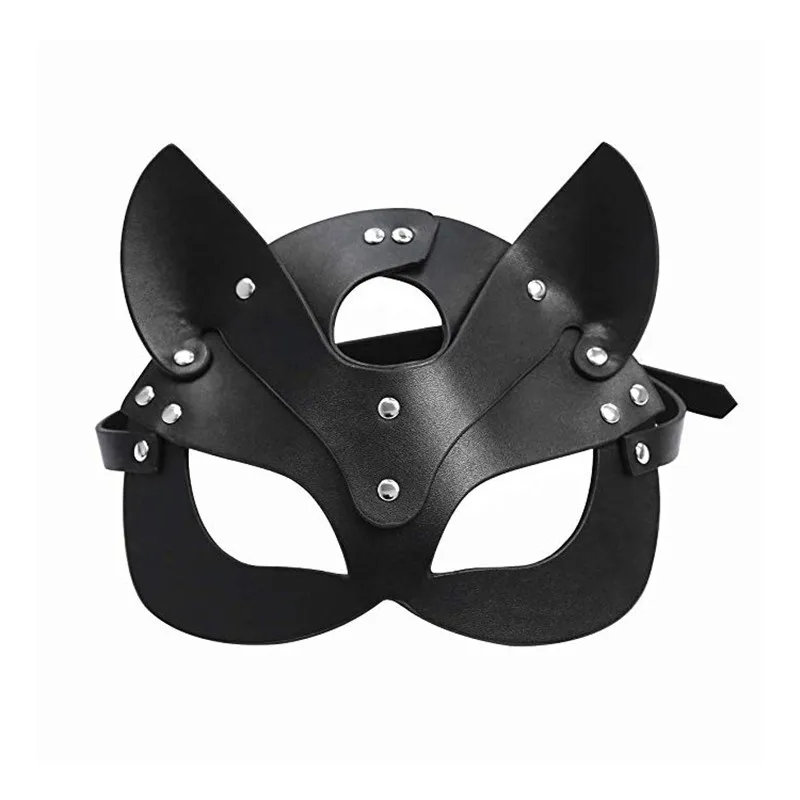 

Women Sexy Mask Half Face Fox Exotic Adult Cosplay Leather Halloween Mask Party Ball Toys Masquerade Punk Collar SM Game for Men