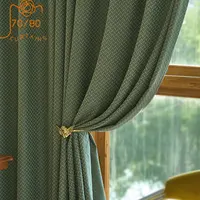 American Retro Country Pastoral Green Leaf Jacquard Blackout Curtains for Living Room Bedroom Dining Room Partition Curtain