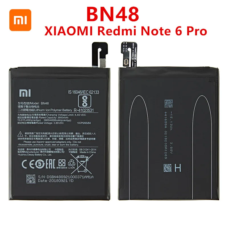 100% Оригинальный аккумулятор BN48 4000 мАч для Xiaomi redmi Note 6 Pro высококачественный |
